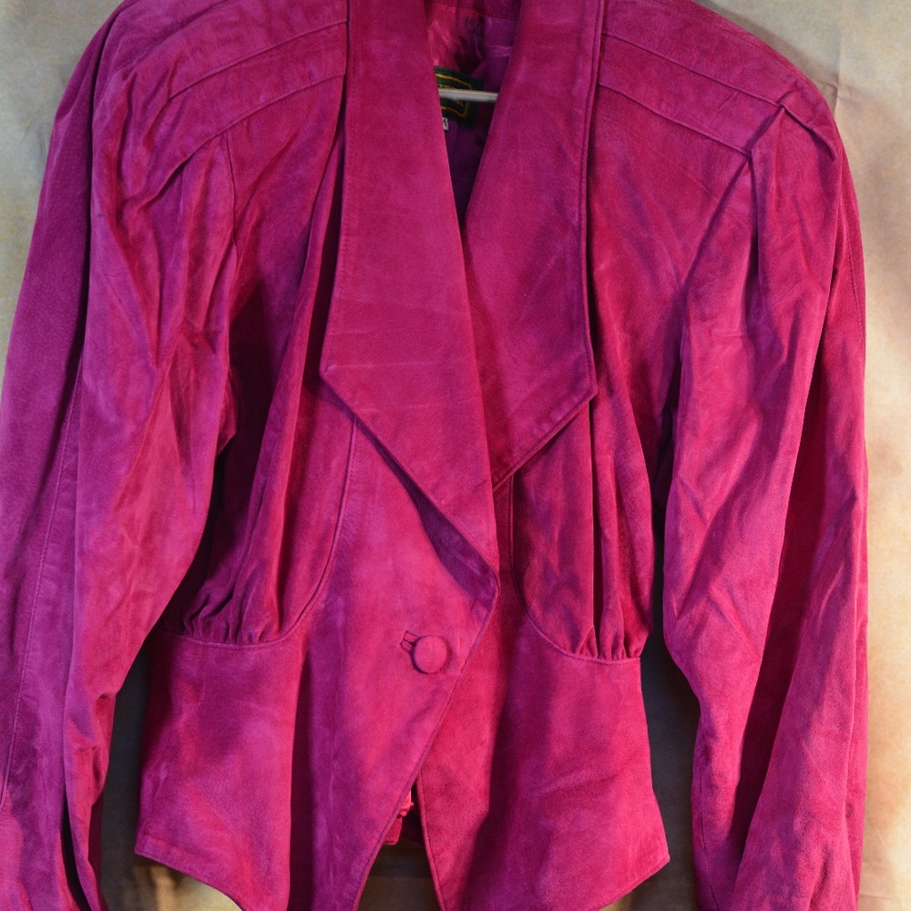 HOT PINK DANIER SUEDE LEATHER JACKET & SKIRT SZ M/14